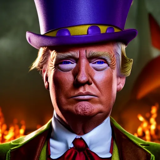 Prompt: portrait of donald trump as willy wonka in morrowind, fantasy, warcraft, warhammer, splash art, movie still, detailed face, photorealistic facial features, cinematic lighting, dramatic, octane render, long lens, shallow depth of field, bokeh, anamorphic lens flare, 8 k, hyper detailed, 3 5 mm film grain