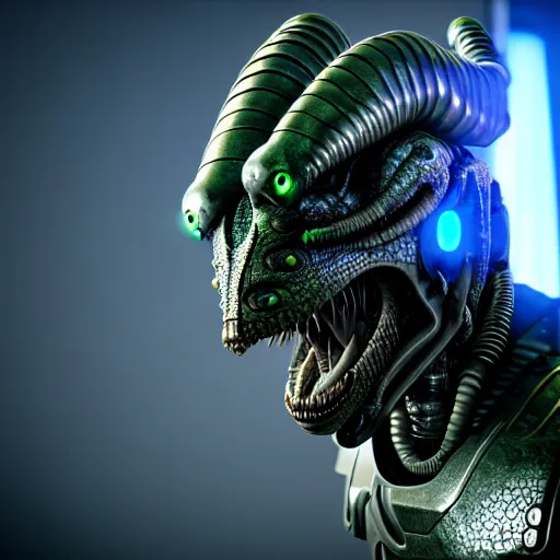 Image similar to cyborg alien dragonborn, photorealistic 3 d octane render, unreal engine, ultra detailed