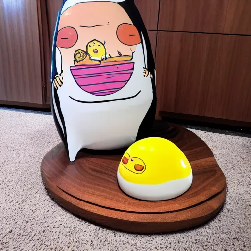 Prompt: beetlejuice laying on top of gudetama