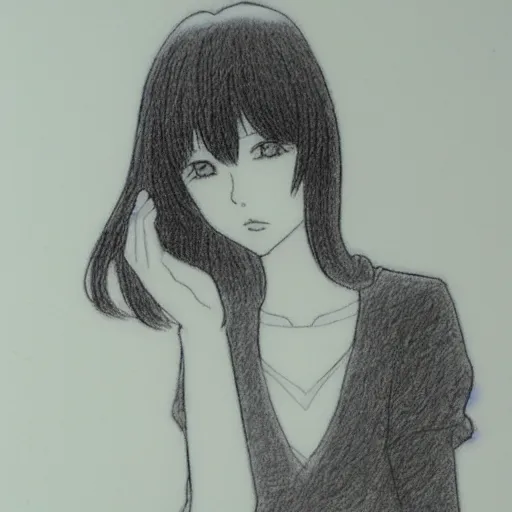 Prompt: a lonely girl by hiramatsu reiji. pencil sketch.