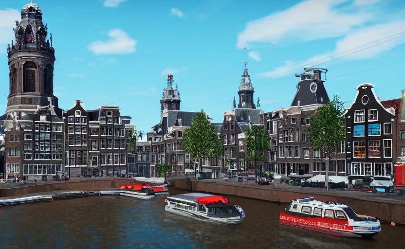 Image similar to Amsterdam in the style of GTA V, unreal engine