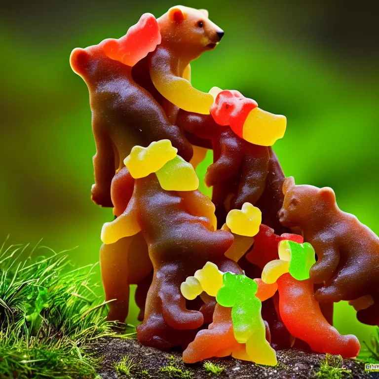 Prompt: national geographic photo of wild yummy gummy bears wildlife photograph 4 k