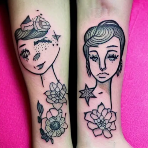 Image similar to handpoke tattoo of a woman, pinup, stick poke, lineart