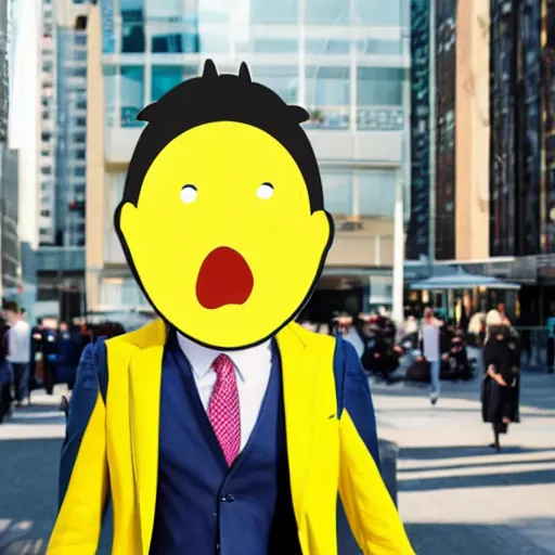 Image similar to a person with a banana head wearing a business suit