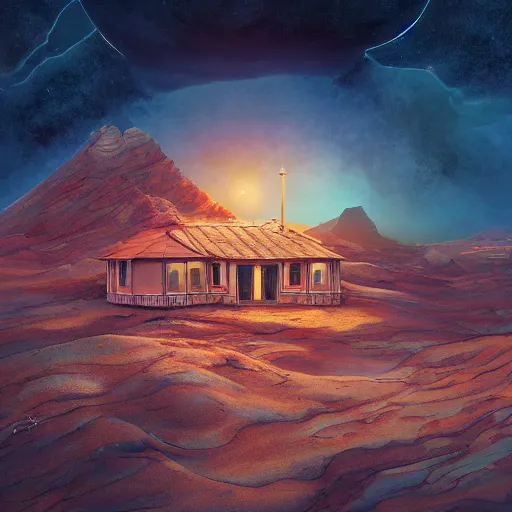 Image similar to house on mars, acrilic paint, digital, artstation, detailed intricate ink illustration, heavenly atmosphere, digital art, overdetailed art, concept art, complementing colors, trending on artstation, cgstudio, the most beautiful image ever created, dramatic, subtle, details, award winning artwork, beautiful scenery