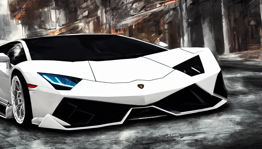 Image similar to concept art of white rollcage lamborghini, hyperdetailed, artstation, cgsociety, 8 k