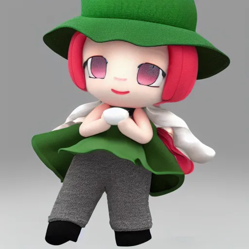 Prompt: cute fumo plush of a joyful girl with a green cap, vray