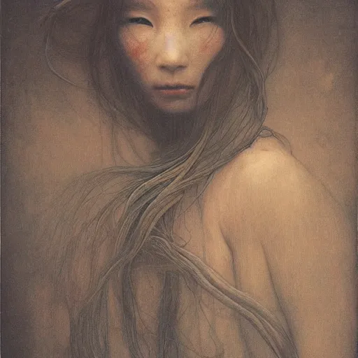 Prompt: by waterhouse, by beksinski, by mucha, high quality, color photograph of a portrait of yokai!!!!, facing camera, photorealistic, highly detailed, haunting, occult, elegant, extremely detailed, intricate, dramatic lighting, octane render!!!, 8 k,