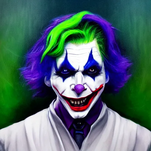 Prompt: full body shot of vinny vinesauce in a joker makeup, full - body art, fantasy art, dnd, vinny vinesauce, very beautiful fantasy art, bright colors, final fantasy, graceful, elegant, trending on artstation, intricate details, matte painting, organic painting, bold shapes, street art, greg rutkowski, gaston bussiere