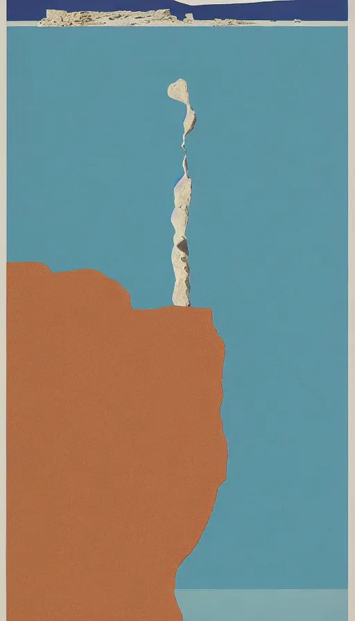 Image similar to a poster about Percé Rock, a rock with a hole in it in the sea, by Bauhaus and John Baldessari