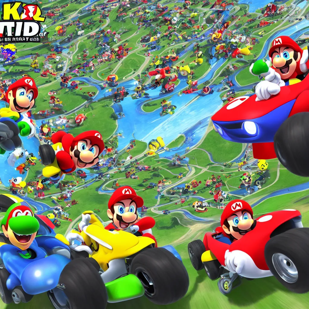 Prompt: new kart race game better then mario kart 8 deluxe from nintendo. made by supercell, disney, pixar.