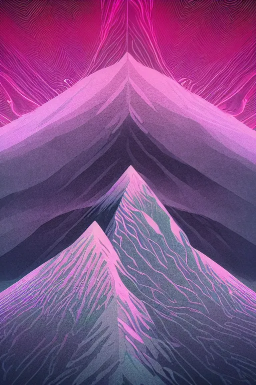 Image similar to digital matte fantasy dreamy mountain scape dark tones snow, cyber glitch, geometrieva, futuristic, artstation, behance, 8 k by alex grey