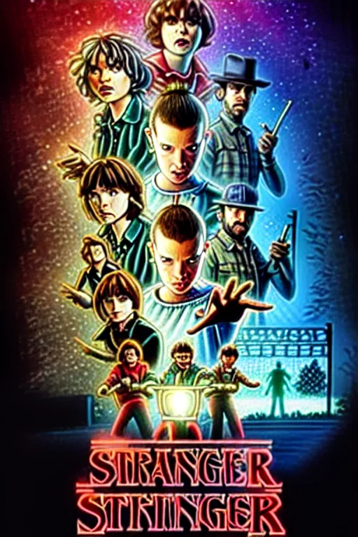 Image similar to animated version of Stranger Things poster by Matt Groening, cartoon, high resolution, hyper detailed, intricate, illustrated, dramatic lighting !n-9