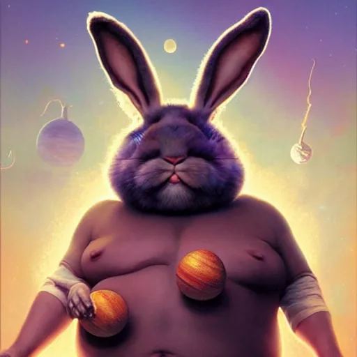 Prompt: hyper realistic, space balls, portrait of a mega derpy john candy, big chungus, with bunny ears, stoned, by greg rutkowski, scott m fischer, artgerm, loish, slight glow, atmospheric, anne stokes, alexandros pyromallis