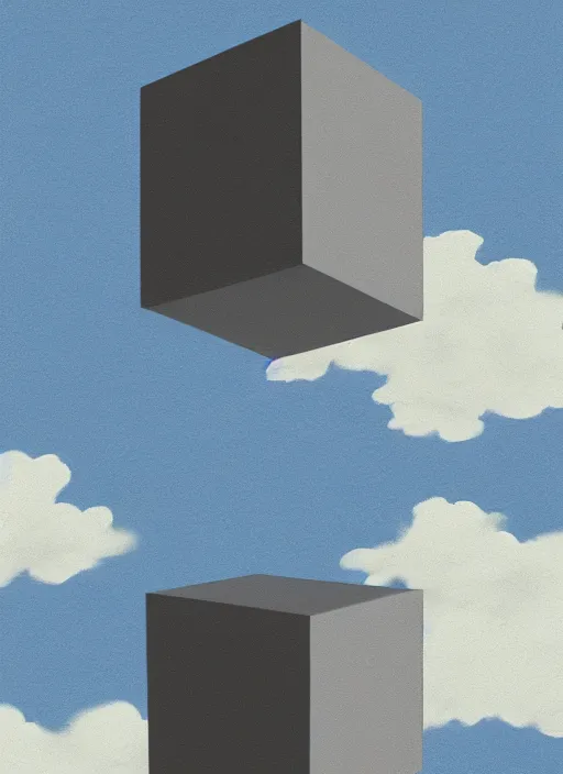 Prompt: a cell - shaded studio ghibli concept art study of a grey cube in the sky. a fighter shot is chasing the cube. wide shot, very dull colors, hd, 4 k, hq