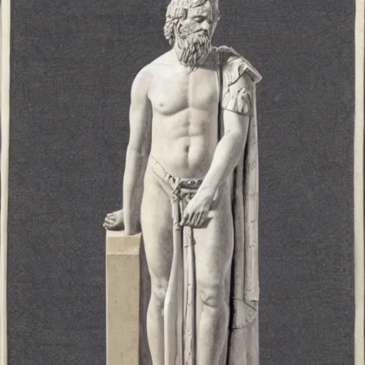 Image similar to an academic drawing of a gips statue of Seneca