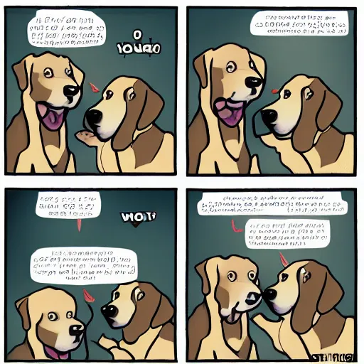 Image similar to a 4 panel comic about a dog, funny, beautiful