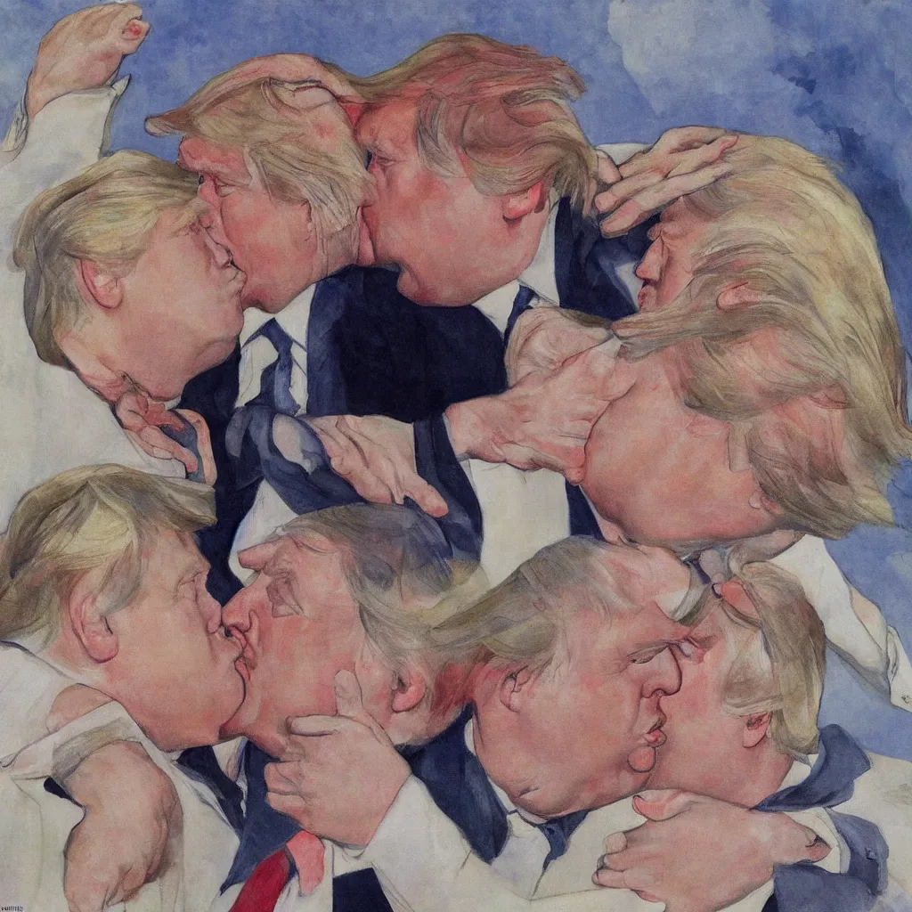 Image similar to boris johnson and donald trump kissing in the style of my god, help me to survive this deadly love by dmitri vrubel