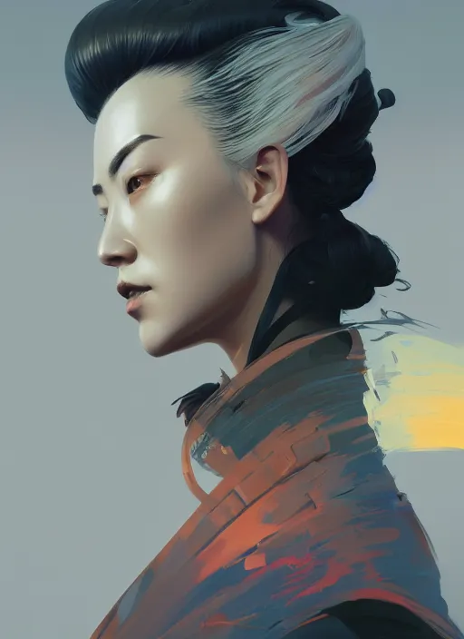 Prompt: side profile centered painted portrait, ronin in ghost of tsushima, matte painting concept art, japanese art, beautifully backlit, swirly vibrant color lines, fantastically gaudy, aesthetic octane render, 8 k hd resolution, by ilya kuvshinov and cushart krent and gilleard james