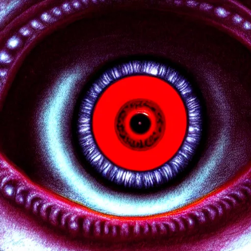 Image similar to a detailed extremely close up of inside the iris, cornea, red image, microscopic, extremely close up drawing by junji ito, cgsociety, generative art, lovecraftian, parallax, cosmic horror, extremely detailed, hyperrealism, unreal engine, octane render, award winning, masterpiece, highly detailed, realistic, 4 k, digital