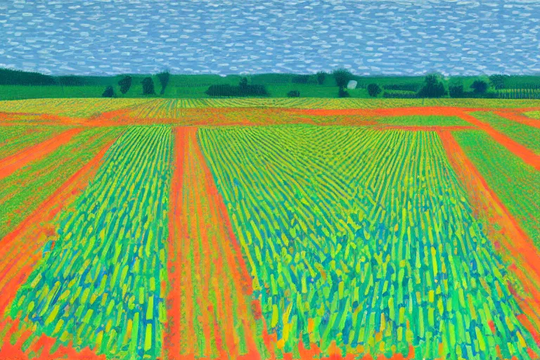 Image similar to dreaming from a new economy and a new financial system for high precision farming, painted by David Hockney, iPad-H 768