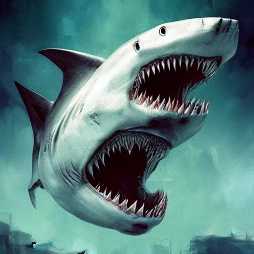 Image similar to ruan jia illustration of a shark, Alien mouth