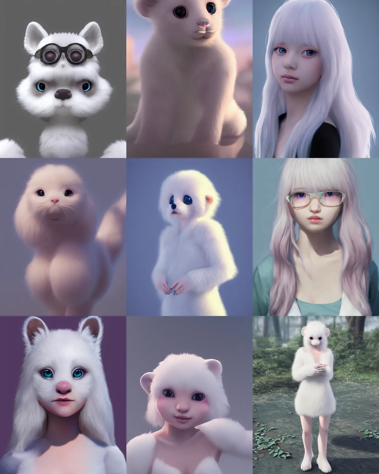 Prompt: white mink in very cute realistic WLOP digital art style, trending on Artstation, made by Tran Ross, in cute pastel shades, trending on pixiv, Unreal Engine, cool 3d visualisation, 4k, with beautiful volumetric light