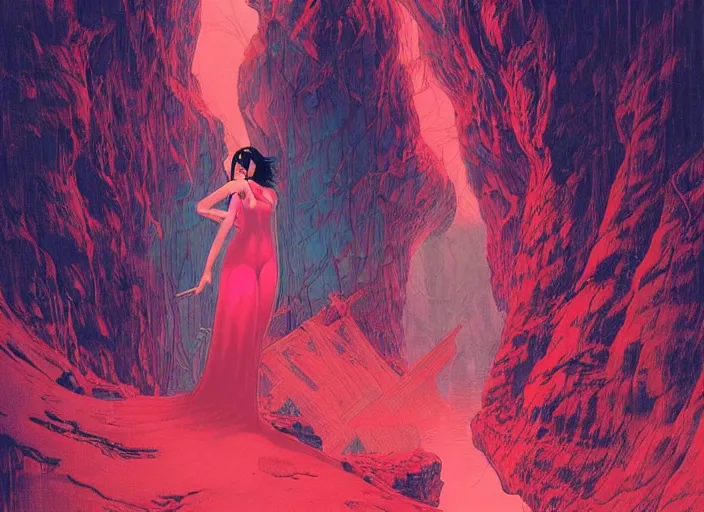 Image similar to lee jin - eun emerging from pink water in cyberpunk theme during a blood moon by the edge of a royal blue antelope canyon by conrad roset, nicola samuri, dino valls, m. w. kaluta, rule of thirds, seductive look, beautiful