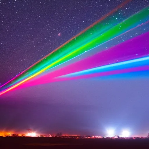 Prompt: multicoloured lasers in the night sky