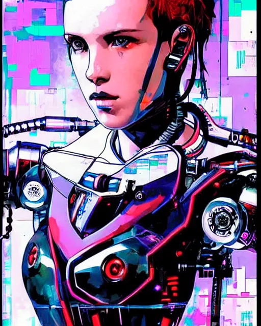 Image similar to portrait of cyberpunk millie bobby brown as a robot by yoji shinkawa