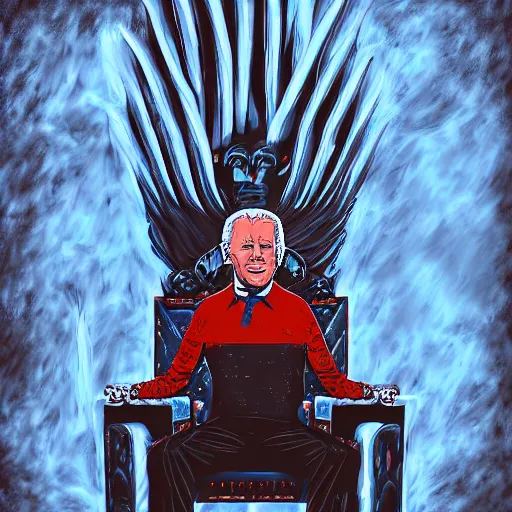 Image similar to Demon Joe Biden sitting on a throne of skulls, digital painting