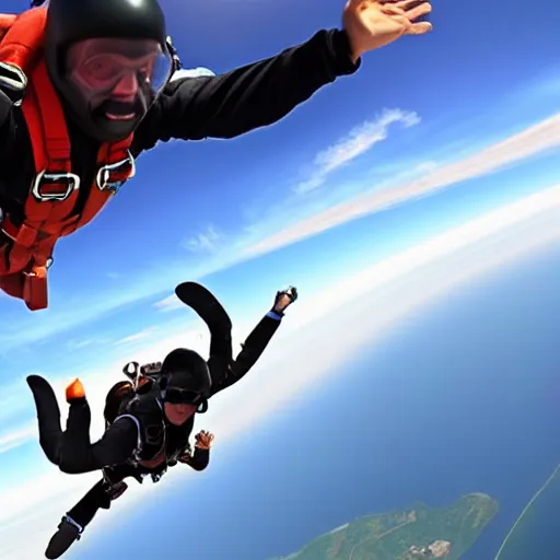 Prompt: skydiving first person perspective