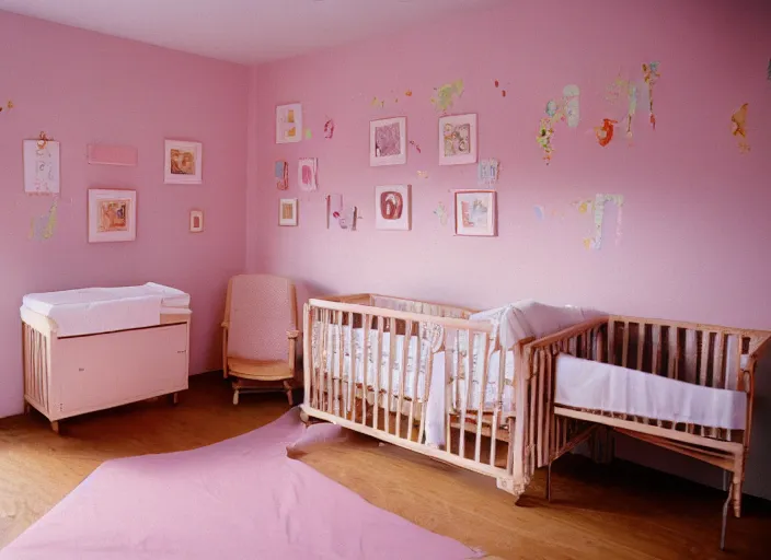 Prompt: a nursery, every bed has a baby cake inside, portra 4 0 0