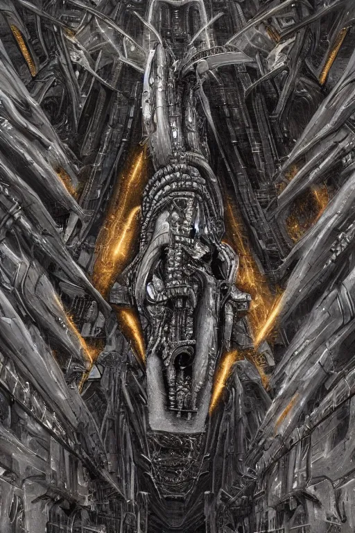 Prompt: H R Giger landscape emanating centered bio mechanical cyborg llama head emerging, evangelion beast mode, dramatic dynamic lighting, intricate, very very elegant, hyper detailed fractal interconnect background, digital painting, artstation, megastructure, very hyperrealistic, very very very HR GIGER, very beautiful, concept art, smooth, sharp focus, illustration daily deviation