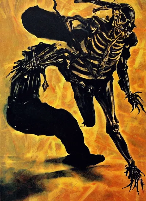 Image similar to joe biden satan, skeleton, libtard scary, painting by phil hale, fransico goya,'action lines '!!!, graphic style, visible brushstrokes, motion blur, blurry, visible paint texture, crisp hd image