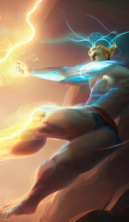 Prompt: the god zeus, lightning, action, epic, close up, sharp focus, digital art, concept art, dynamic lighting, character design by anna dittman, and rossdraws, environment design by jessica rossier