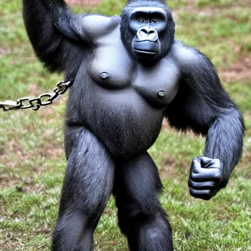 Image similar to gorilla with chainguns for arms