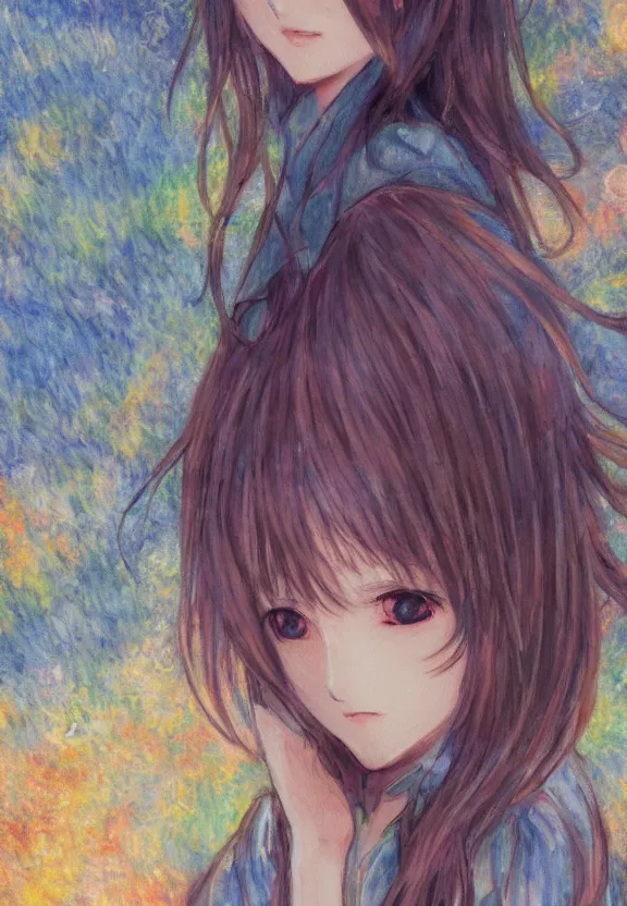 Image similar to macro portrait of a teenage girl, a natural outfit, tokyo anime scene, very anime in impressionist style, anime trending artwork, anime painter studio, by claude monet