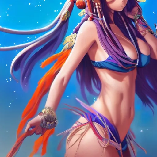 Image similar to anime portrait of a beautiful woman in bikini undress as a shaman yedi using dark force to eliminate trump as an anime antagonist by Stanley Artgerm Lau, WLOP, Rossdraws, James Jean, Andrei Riabovitchev, Marc Simonetti, and Sakimichan, trending on artstation