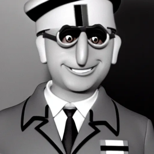 Image similar to doctor nefario from despicable me as a nazi scientist military uniform no hat black and white photo