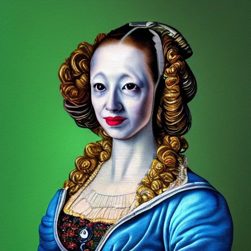 Image similar to deepdream portrait of a female scientist who is also a robot, rococo style