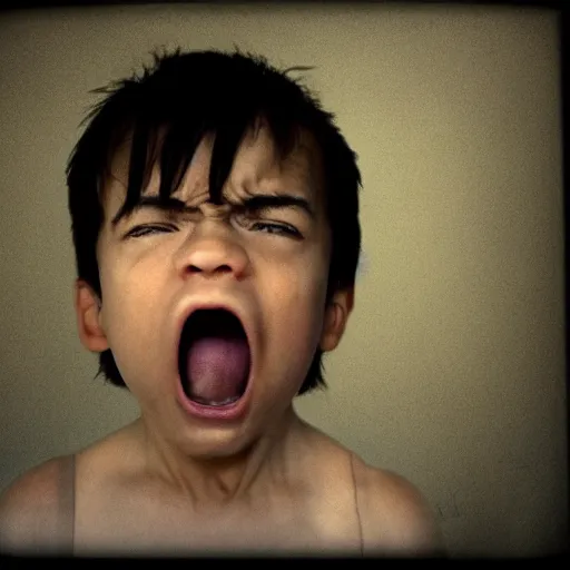 Image similar to portrait of a grown angry child, camera footage, found footage, f 3. 5, photography