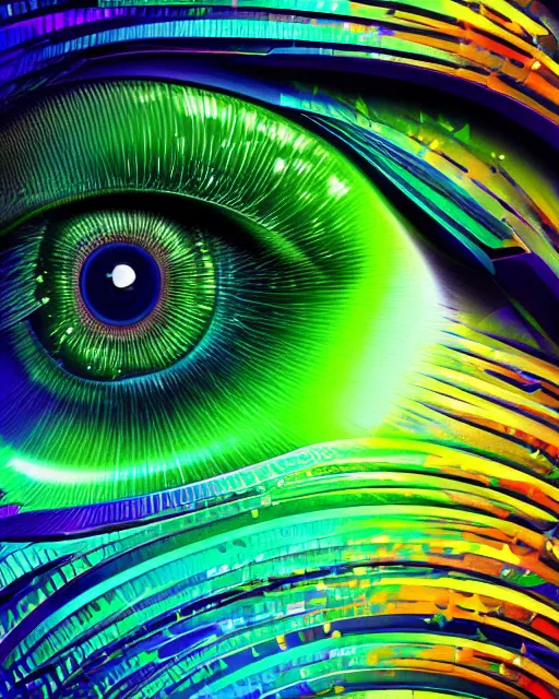 Prompt: a green eye with cobalt iris reflecting a sky full of stars, hyper realistic, fractal algorightmic art, art station, coherent design, symmetrical, vivid color, complementary color, golden ratio, detailed, sharp lines, intricate, rainbowshift, in unreal 3 d engine, nvidia optix, ray tracing, octane render