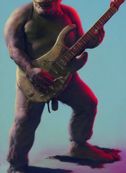 Image similar to john goodman shredding on an electric guitar, painting by frank frazetta and wayne barlowe, 3 d rendering by beeple, wlop, 8 k, clean