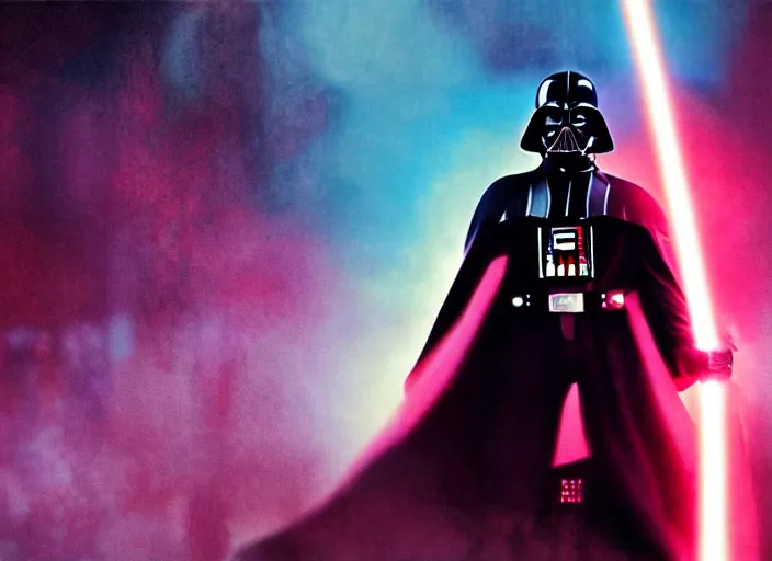 Image similar to film still of Darth Vader goes to a rave in the new Star Wars movie, 4k