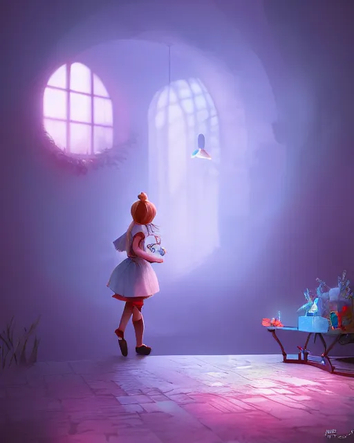 Prompt: alice in wonderland, hyper realism, cinematic, volumetric lighting, octane render, unreal engine, 8 k, concept art, digital art, deviantart artstation,