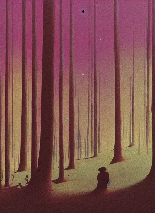 Image similar to an aerochrome forest below the stars Edward Hopper and James Gilleard, Zdzislaw Beksinski, Mark Ryden, Wolfgang Lettl highly detailed