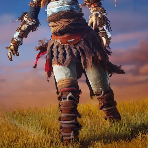 Image similar to aloy from horizon zero dawn, full body, 3 d cgi render, blender, 4 k