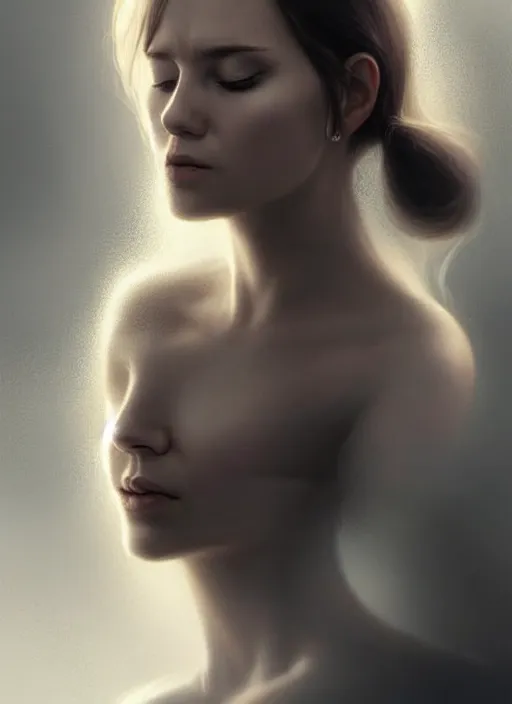 Image similar to portrait of finnish woman vanishhing slowly as an smoke to the air, realistic smoke, elegant, highly detailed, digital illustration, trending in artstation, trending in pinterest, glamor pose, concept art, smooth, sharp focus, art by artgerm and greg rutkowski