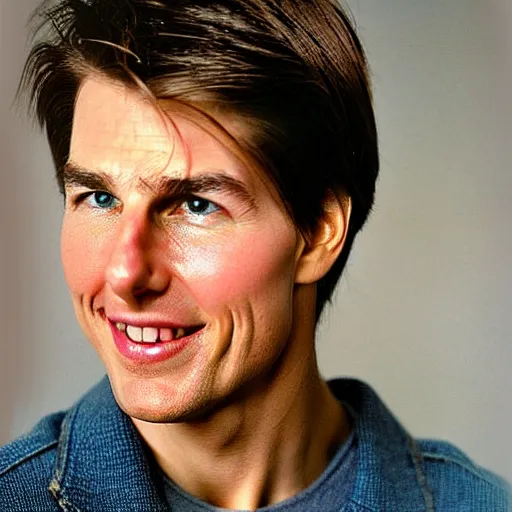 Prompt: a portrait photo of 25 year old tom cruise, with a happy expression, with bald hair